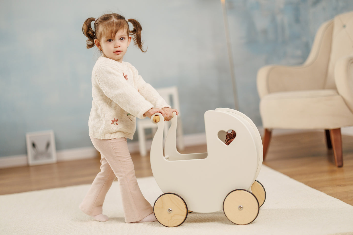 Traditional Doll Stroller Off White