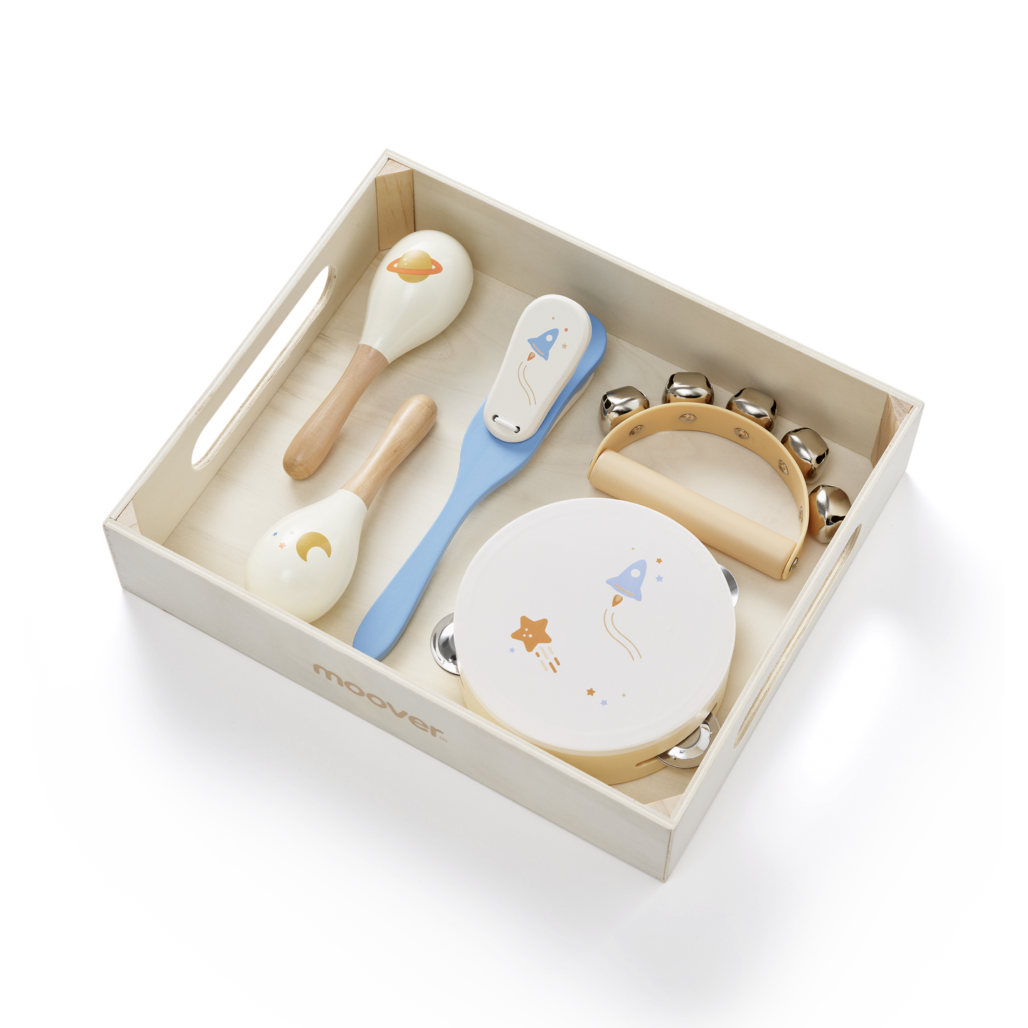 Music set space in wooden tray