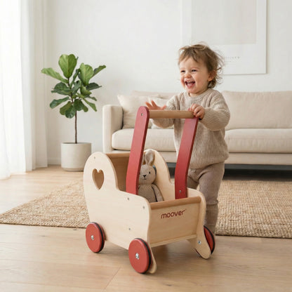 Dolls Stroller pram - Heart Natural Wood