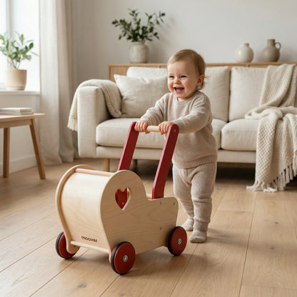 Dolls Stroller pram - Heart Natural Wood