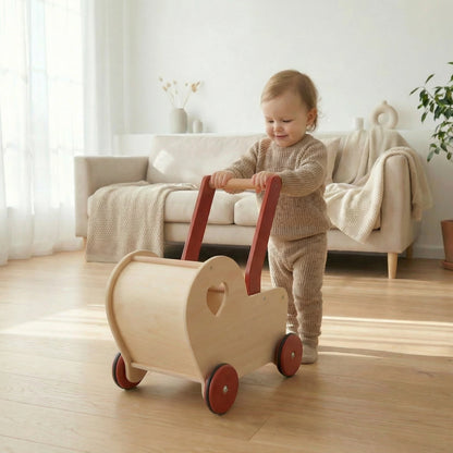 Dolls Stroller pram - Heart Natural Wood