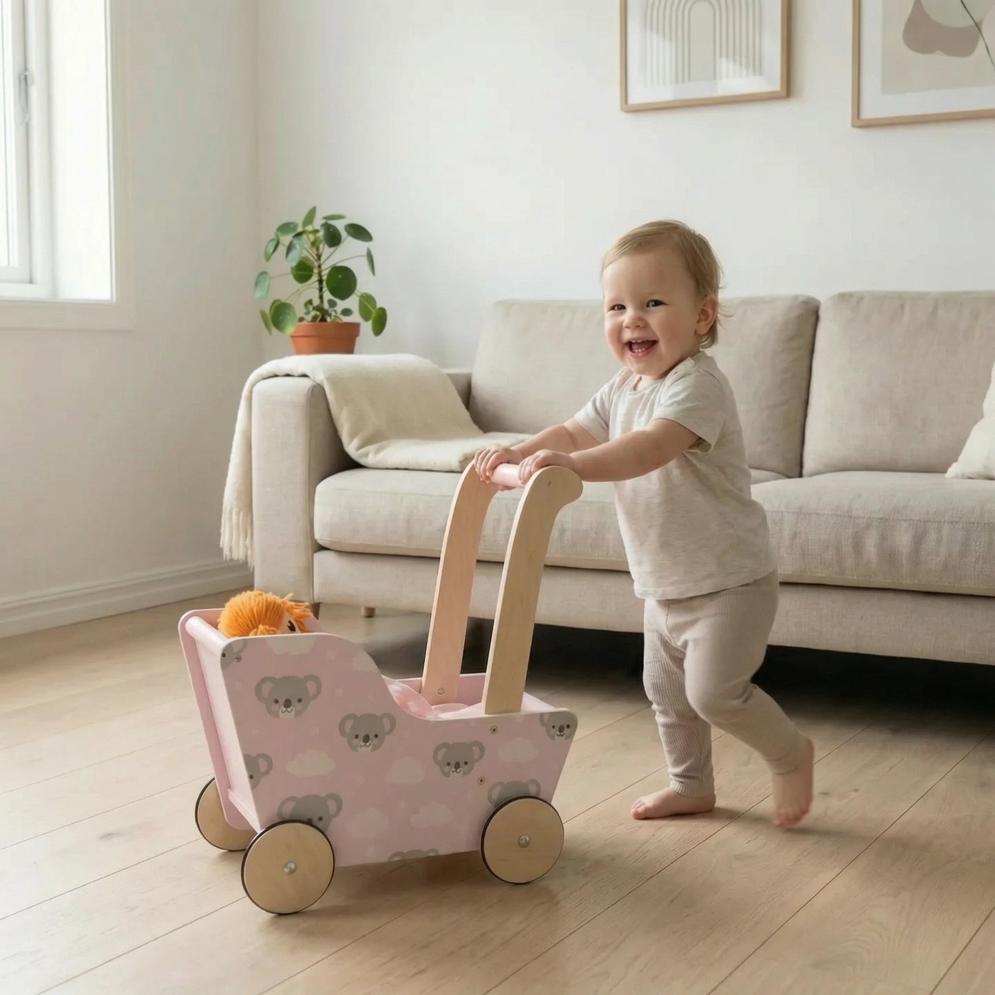 Modern Dolls Stroller (Pram) Pink koala bear