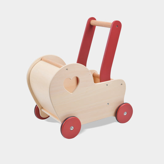 Dolls Stroller pram - Heart Natural Wood