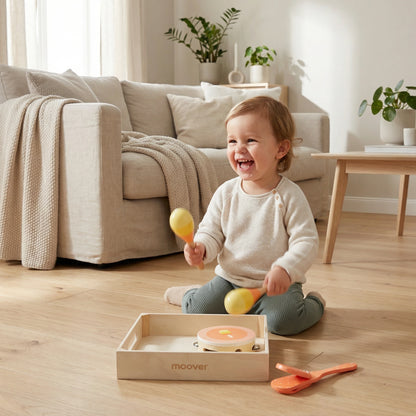 Music set ice cream in wooden tray