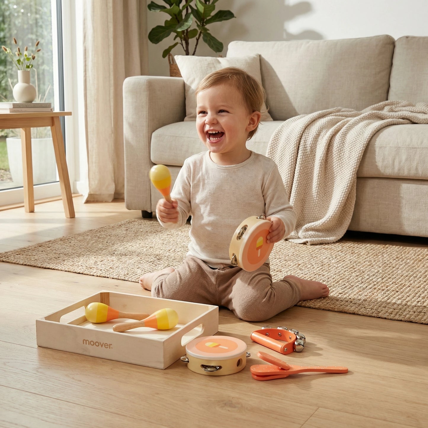 Music set ice cream in wooden tray