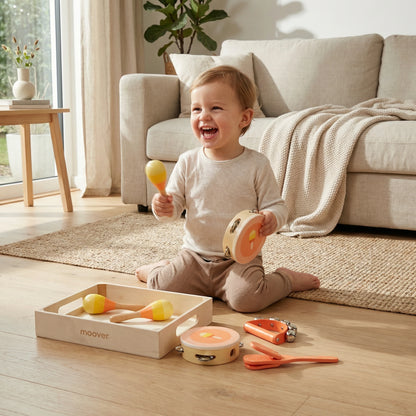 Music set ice cream in wooden tray