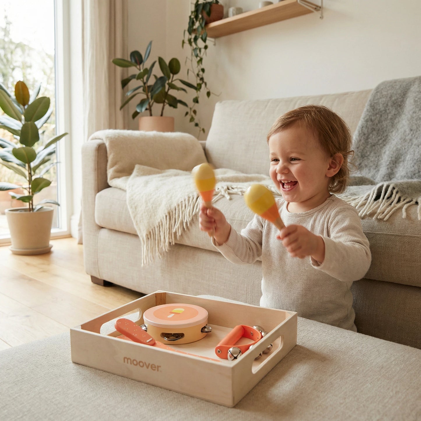 Music set ice cream in wooden tray