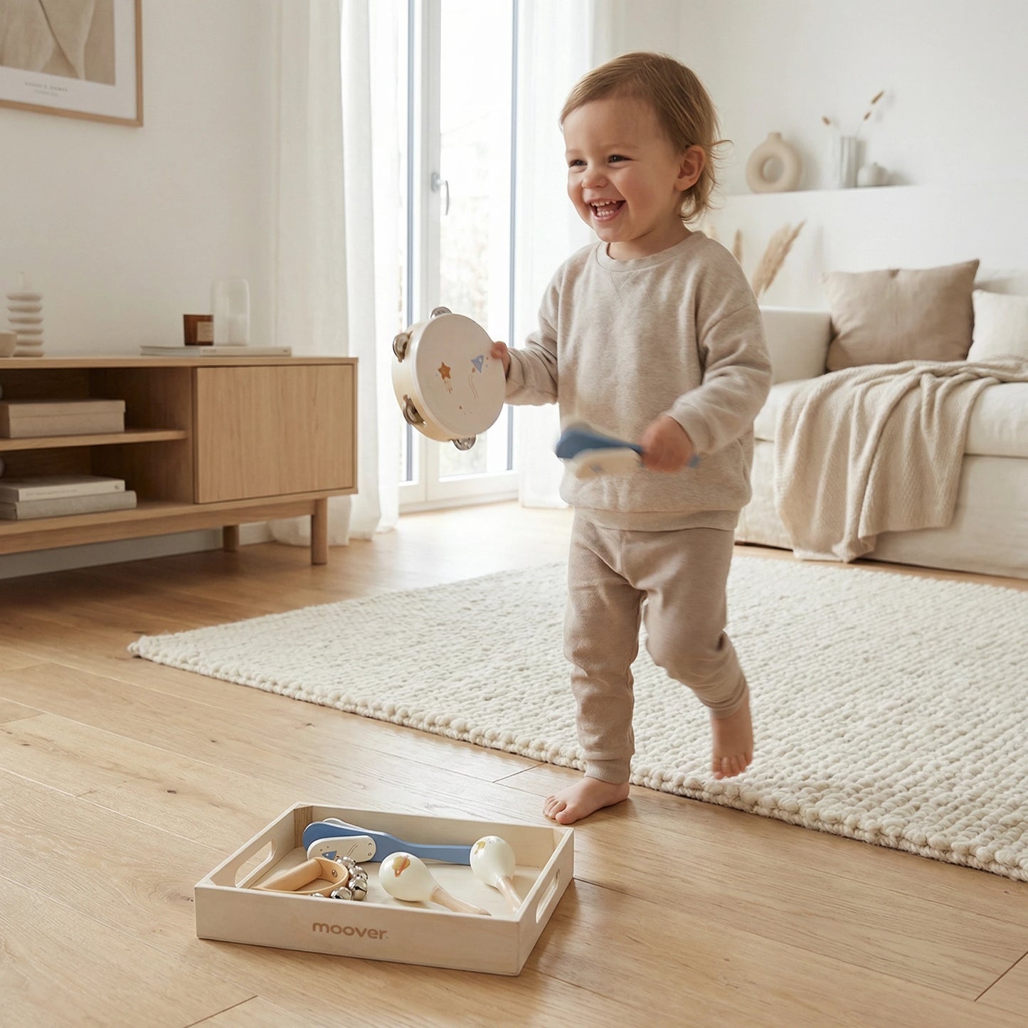 Music set space in wooden tray