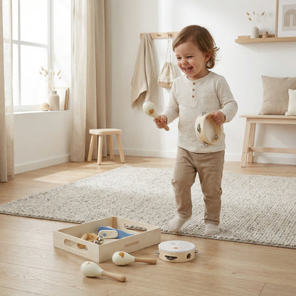 Music set space in wooden tray