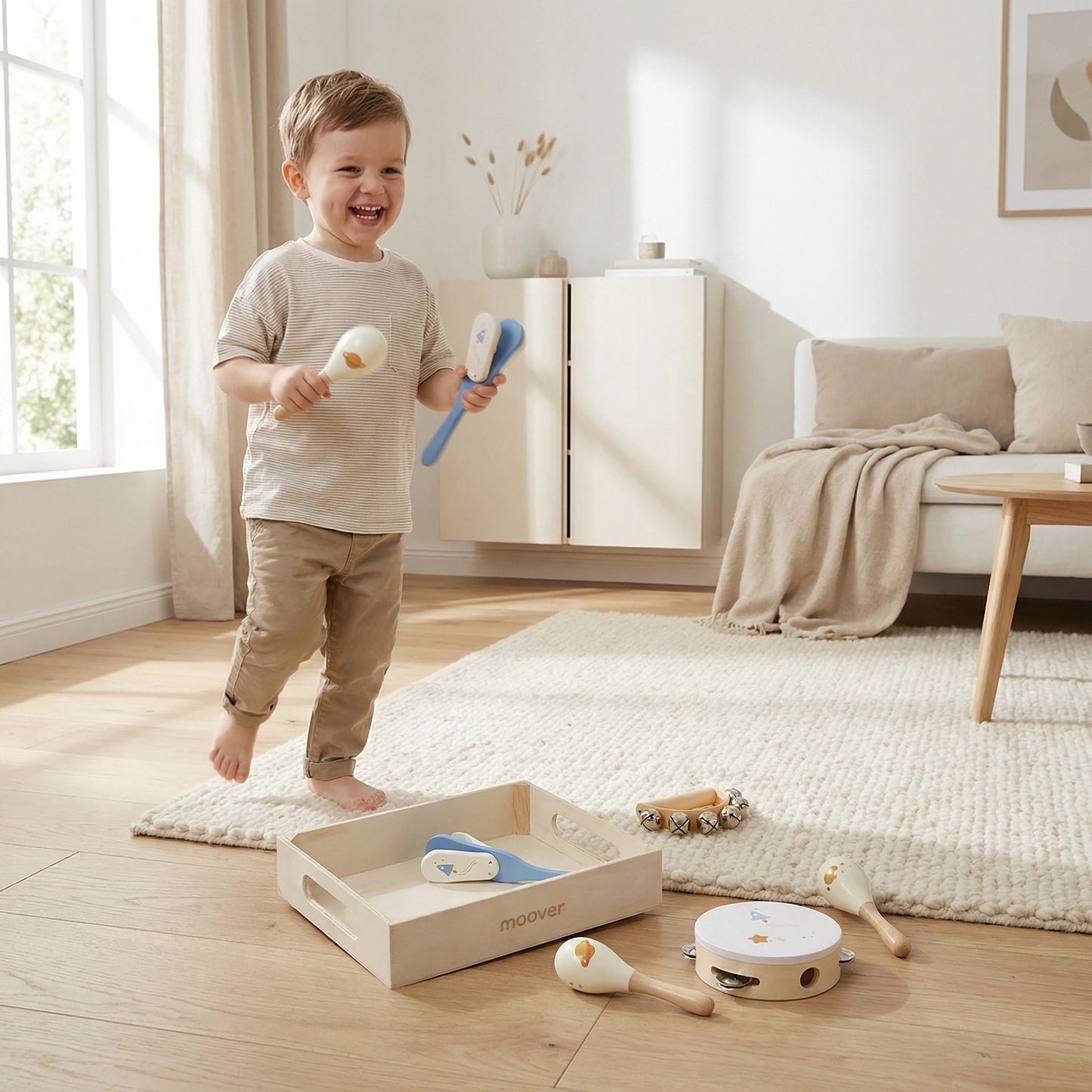 Music set space in wooden tray