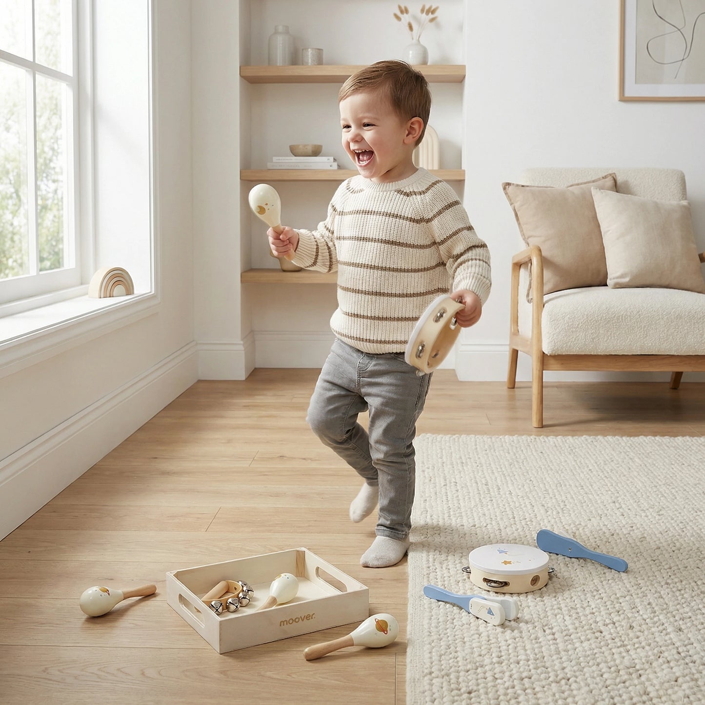 Music set space in wooden tray