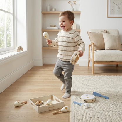 Music set space in wooden tray