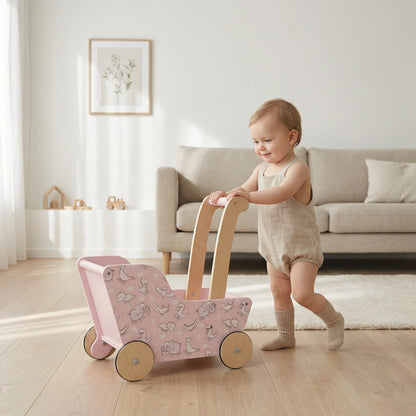 Modern Dolls Stroller (Pram) Pink dinosaurs