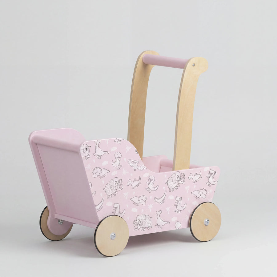 Modern Dolls Stroller (Pram) Pink dinosaurs
