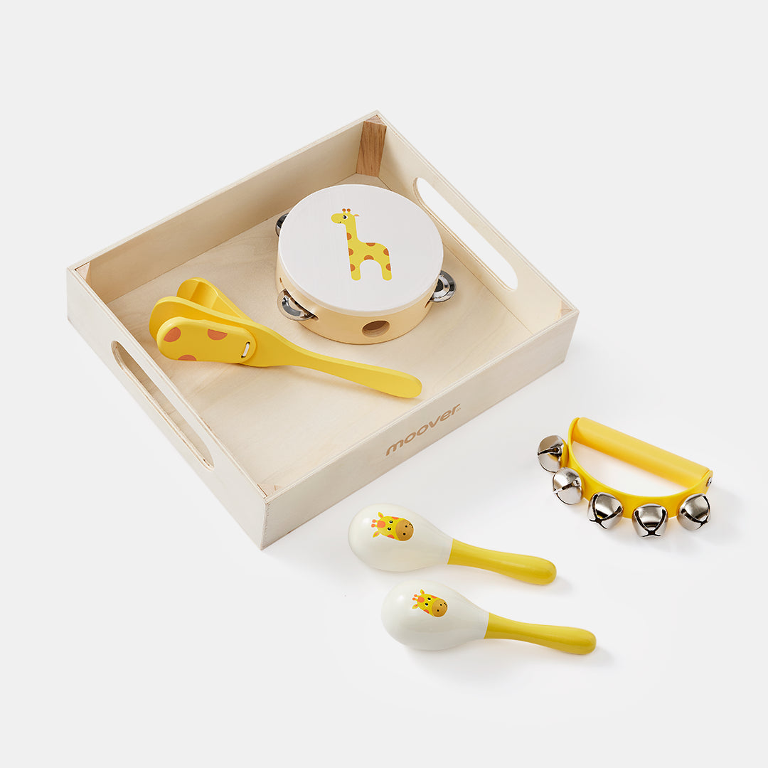 Music set safari in wooden tray