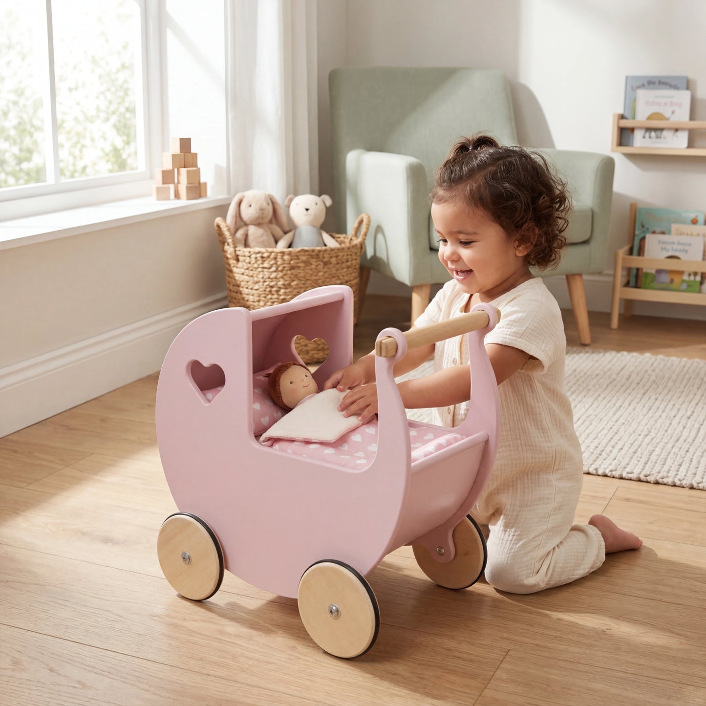 Dolls pram classic bedding set Pink