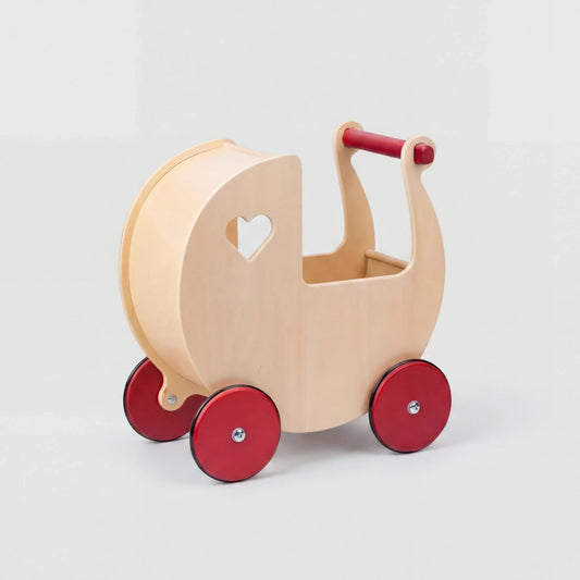 Traditional Doll Stroller Natural + red