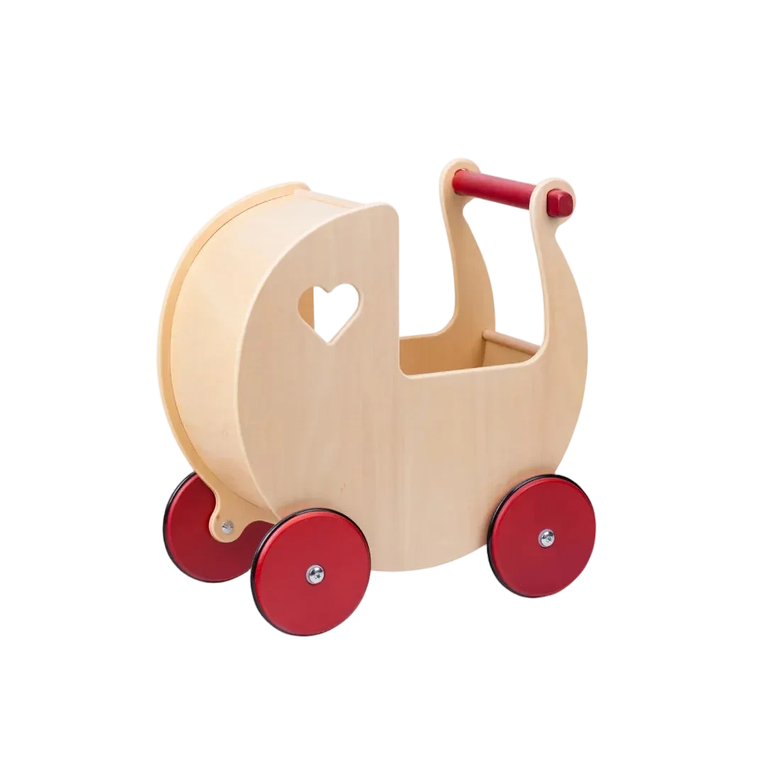 Traditional Doll Stroller Natural + red