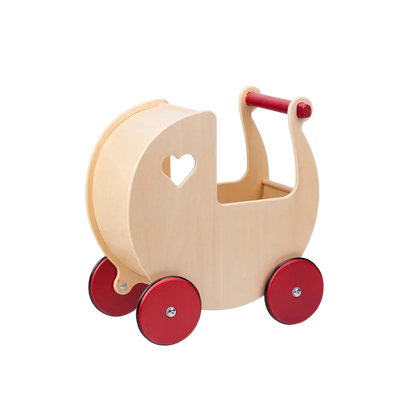 Traditional Doll Stroller Natural + red