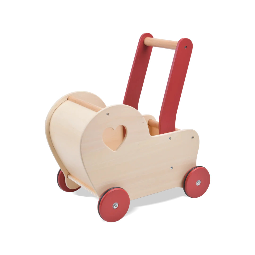 Dolls Stroller pram - Heart Natural Wood