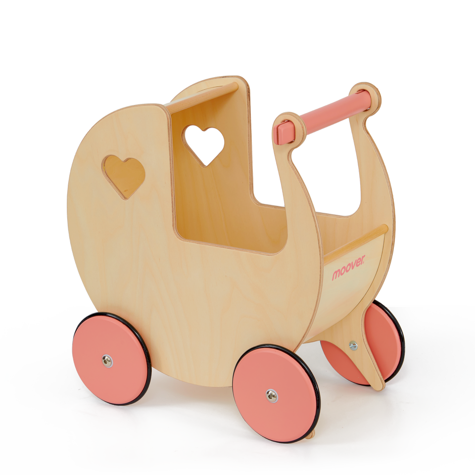 Traditional Doll Stroller Natural + pink