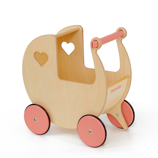 Traditional Doll Stroller Natural + pink