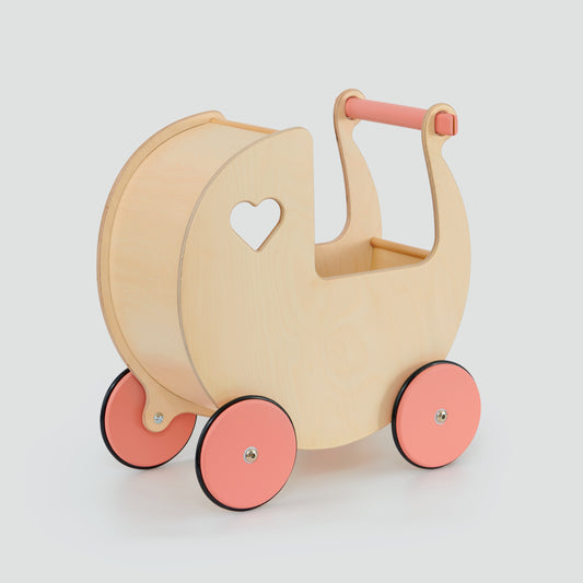 Traditional Doll Stroller Natural + pink
