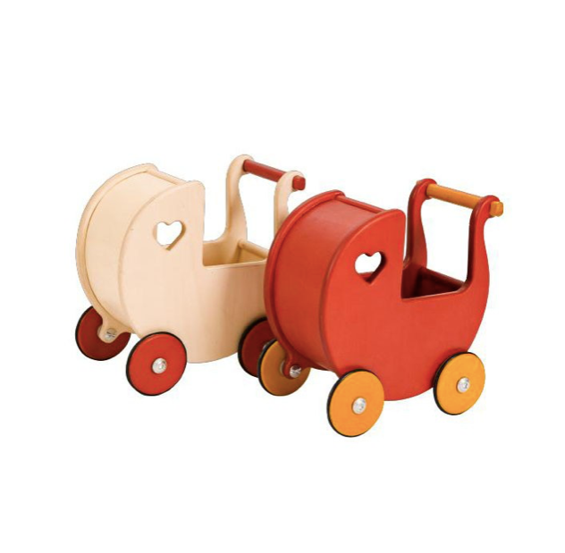 Miniatuur poppenwagen (kinderwagen) - natuurlijk hout